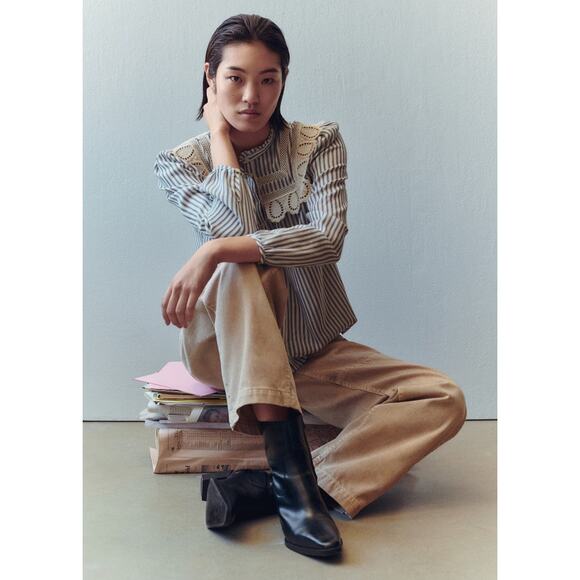 Mango Heel Leather Ankle Boot - Women's 6½ Black Pointed Toe Bootie - Picture 2 of 6